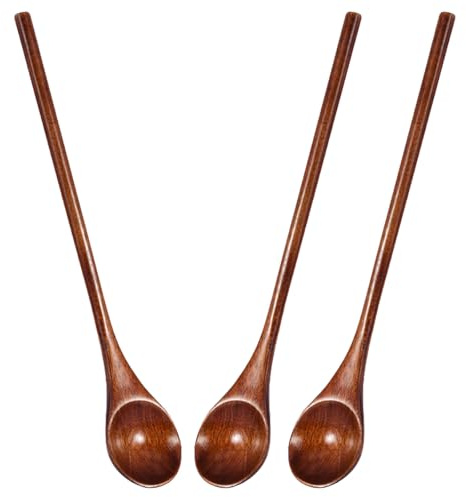 CHAKAE Ensemble 3 Cuillères Confiture en Bois Lisses À Manche À Poignées Longues Poignée Manche Café pour Remuer Facile dans Les Thés Café Efficaces en Bois