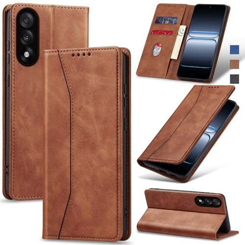 Jasonyu Skal för OnePlus Nord 5 5G Läder Vikbart Skyddande Fodral Hölster Magnetisk kortfack stativfunktion Wallet Leather Case Cover (Brun)