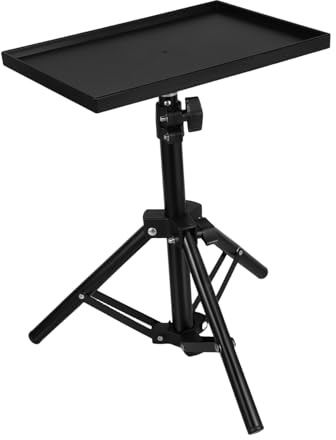 NUOBESTY Adjustable Projector Stand Tripod Small Tray 49cm Height Portable Projector Shelf Holder for Desktop Floor Use for Home Office and Live Streaming
