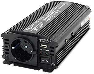 SOLARTRONICS Spannungswandler NM600 12V 600 Watt SCHWARZ - 1200 Watt Spitzenleistung - Wechselrichter 12v auf 230v - Blei- oder AGM-Batterie kompatibel - mit Schuko- & USB Anschluss