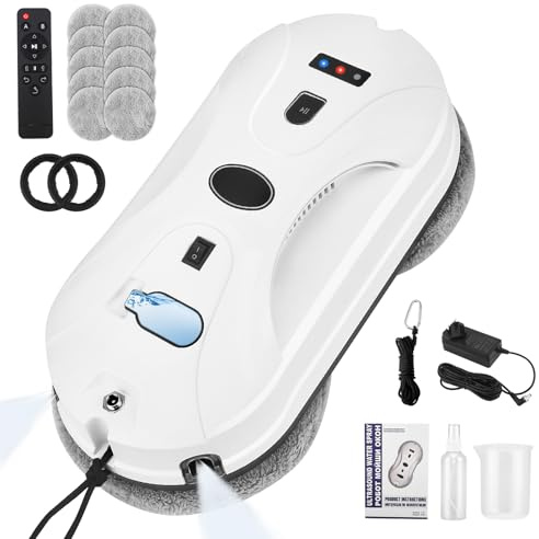 VeftBltrem robot window cleaner, 5600Pa Intelligent Window Cleaning Robot, 3 Cleaning Modes, Multiple Safety System,Edge Detection,Glass Cleaners for High-Rise Windows Ceiling, Outdoor Indoor (A)
