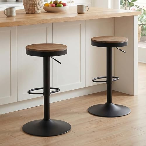Kidol & Shellder Barhocker Esszimmerstühle 2er Set Schwarz Holzhocker Höhenverstellbar 360° Drehbar, Barhocker aus Holz und Metall, für Zuhause, Küche, Theke, Bistro