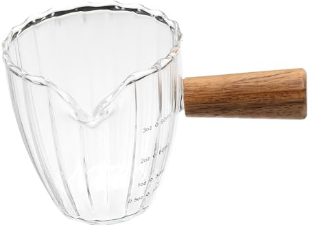 Hohopeti Tazza Espresso con Manico in Legno e Vetro Trasparente Misurino per Caffè con Beccuccio Design Robusto e Facile da Pulire per Espresso e Bevande Calde