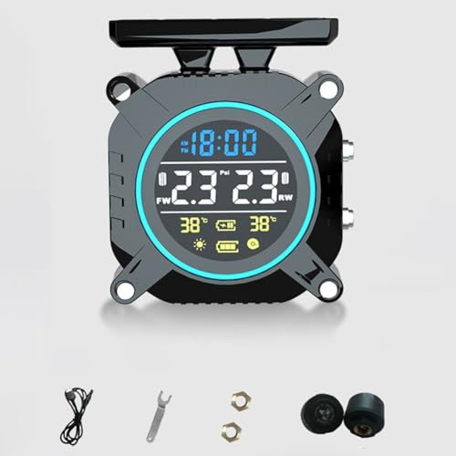 FUANA Sistema di monitoraggio della pressione dei pneumatici per moto con display a colori, ricarica solare/USB/wireless, 7 modalità di allarme e avvisi di pressione e temperatura in tempo reale, ABS