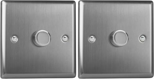 Varilight Single V-Pro Rotary 2-Way LED Dimmer 1 x 0-120W - Classic Brushed Steel With Brushed Steel Knob (Pack of 2)
