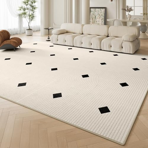 Moderner rechteckiger Teppich 80 x 160 cm, waschbar, rutschfest, Kurzflorteppich, für Wohnzimmer & Schlafzimmer, stilvolles geometrisches Design in Weiß und Schwarz