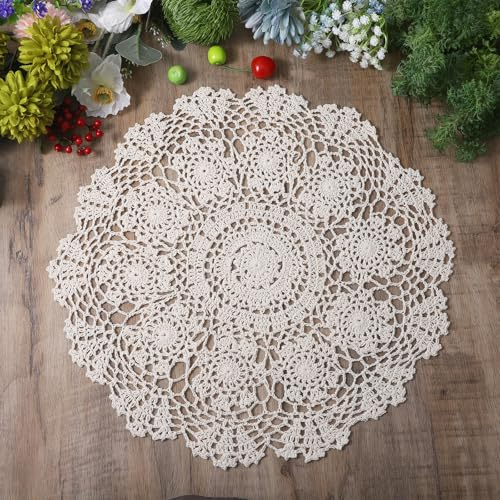 Centrini rotondi in pizzo all'uncinetto per tavoli, 40 cm sovrapposizione tovaglia all'uncinetto, centrini decorativi beige per mobili, tovaglietta da tavolo, centrini sovrapposti per casa, cucina