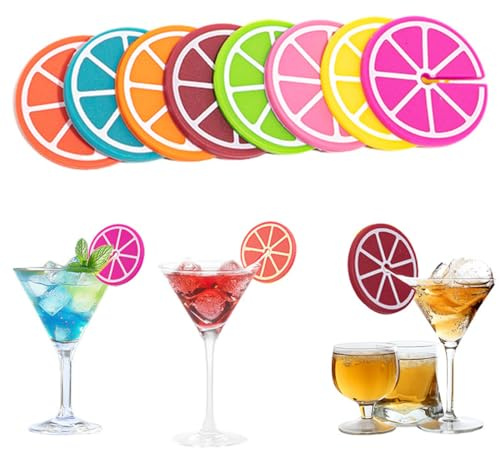 Glasmarker Silikon 8 Stück Wein Trinken Marker Glasmarkierer Bunte Glas Markierung Trinkgläser Wiederverwendbarer Glas Kennzeichnung Teebeutel Halter für Party Weinglas, Trinkglas (Mehrfarbig)