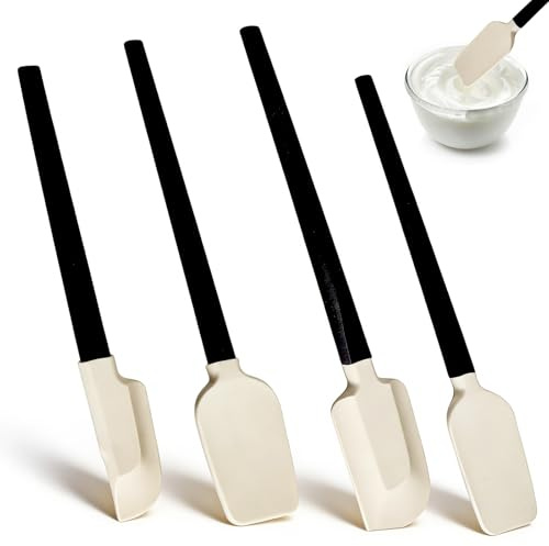 Rubber Spatula, 4 Pcs Silicone Baking Spatula with Wood Handle Heat Resistant Kitchen Baking Utensils Non Stick Black Jar Scraper for Cooking Mixing Scraping