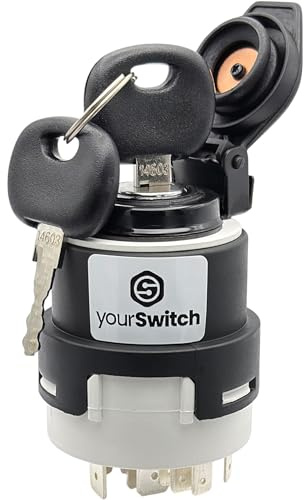 yourSwitch 205 001 02 Glühanlassschalter kompatibel mit Hella 6JB003959001 | 12/24V | Deutz-Fahr 215631 | SDF 0.9002.467.4 | John Deere F005316 | CAT 081-2764 | 2 Schlüssel 14603 | 10-polig | Vorglühen