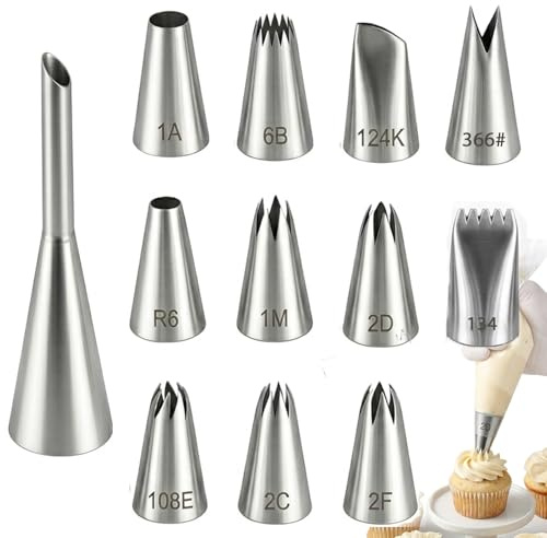 12 st spritsmunstycken i rostfritt stål, stora spritsmunstycken för spritspåsar, professionella spritsmunstycken för att dekorera tårtor, cupcakes och muffins, baktillbehör