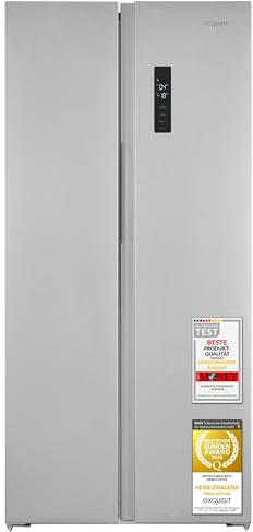 Exquisit SBS39-440E Inoxlook Side-by-Side Kühlschrank, No Frost, 372 l | Kühl-Gefrierkombination mit Umluft, digitaler LED-Anzeige und Türalarm. Energieklasse E für effizientes Kühlen & Gefrieren.