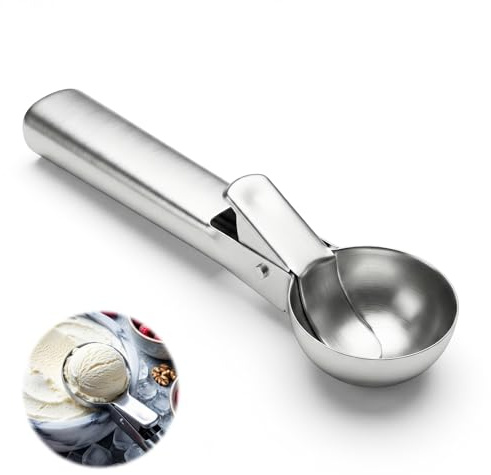 Premium Stainless Steel Ice Cream Scoop, Heavy Duty Kitchen Scoop Portable Cupcake Scoops Metal Small Ice Cream Scoops for Yogurt, Sundaes, Cookie Dough & Baking, Dishwasher Safe(Medium Silver)