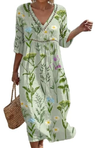 Summer Dresses for Women UK Bohemian 3/4 Sleeve Print Dresses Casual Loose Fit Boho Dress Breathable Comfortable Friendly Elegant Style Holiday Beach Travel Everyday Wear
