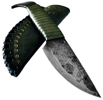 Toferner Couteau de chasse à lame fixe de Couteau en acier tête d'oiseau - forgé à la main & à l’aspect antique - Lame pointue ultra-tranchante - Étui en cuir authentique inclus