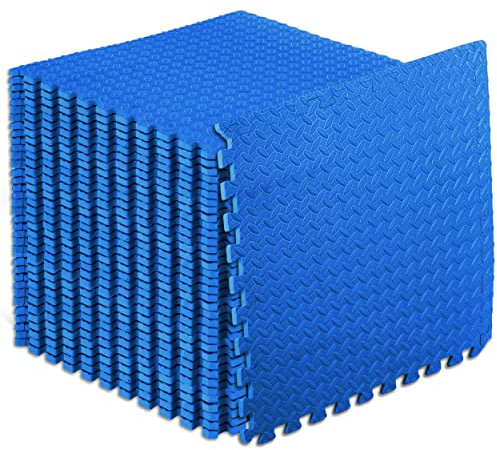 ProsourceFit Puzzle Exercise Mat ½ in, Eva Interlocking Foam Floor Tiles for Home Gym, Mat for Home Workout Equipment, Floor Padding for Kids, Blue, 24 in x 24 in x ½ in, 144 Sq Ft - 36 Tiles