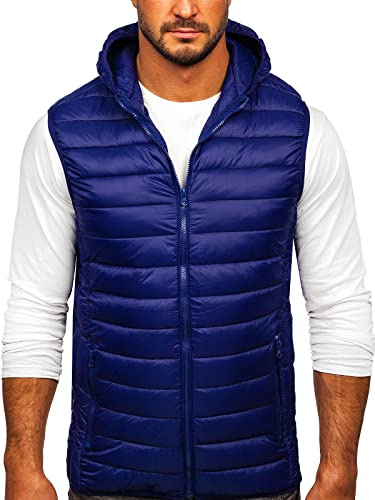 BOLF Hombre Chaleco acolchado con Capucha Cazadora Cierre de Cremallera Cuello Elevado Estilo Deportivo LY36 Azul Oscuro XL [4D4]