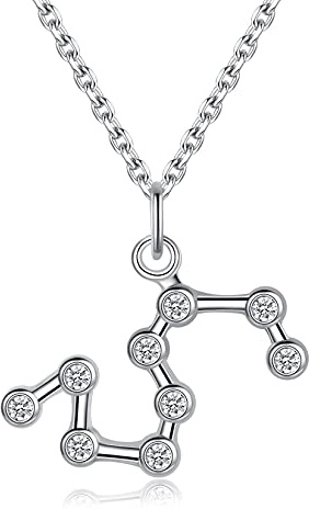 VIKI LYNN Collar de plata de ley 925 con colgante de signo zodiacal de la constelación de la astrología para las mujeres, Plata de ley 925 con chapado en oro de 18 quilates. Zirconia cúbica