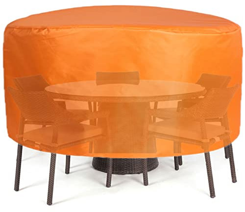 YSUEFIJO 200x120cm Gartenmöbel Abdeckung Wasserdicht, Rund Wasserdichtes Schutzhülle für Esstisch und Stühle im Freien Sofa Orange 420D Oxford Gewebe mit Aufbewahrungstasche Staubdichte