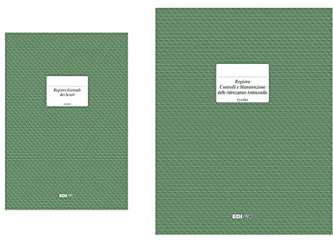 EDIPRO E2909 Registro giornale dei lavori 47 pagine numerate f.to 31x21 & E2438N Registro controlli e manutenzione attrezzature antincendio 48 pagine f.to 31x24,5