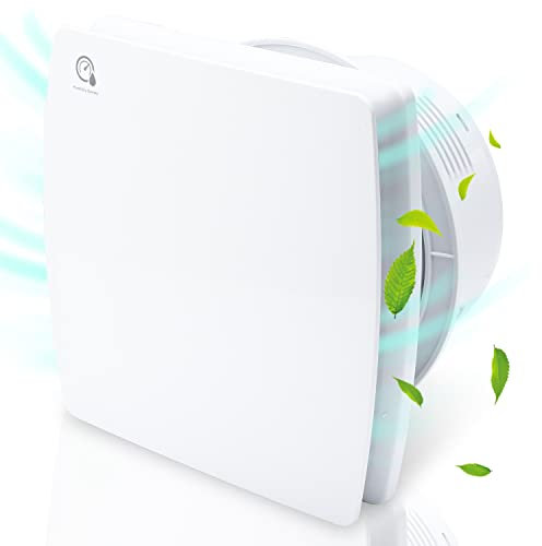 Ikodm Ventilateur de salle de bain 150 mm avec capteur d'humidité et clapet anti-retour, ventilateur d'extraction au plafond et montage mural, pour cuisine, fenêtre loft et cave, silencieux