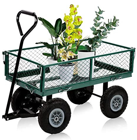 ZHEYANG Gartenwagen Kleiner Robuster Gartenwagen Schubkarrenanhängerwagen Transportabler Pflanzenwagen Für Den Außenbereich 0729