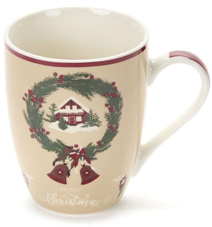 NUVOLE DI STOFFA Mug Tazza da latte natalizia in ceramica con manico Holly Jolly 350 ml 6 varianti (1pz) D