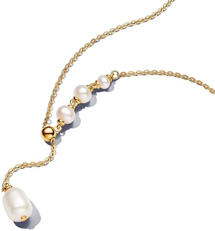 Pandora Essence Behandelte Süßwasserzuchtperle Tropfen-Collier-Halskette aus Sterling Silber mit vergoldeter Metalllegierung, Größe 65cm, 363259C01-65