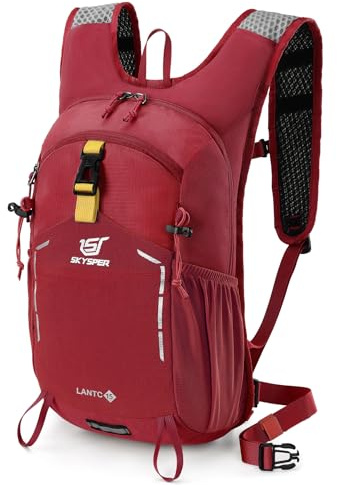 SKYSPER Wanderrucksack 15L Rucksack Herren Klein Tagesrucksack | Leichter Trekkingrucksack für Wandern Tagesausflüge Reisen Rot