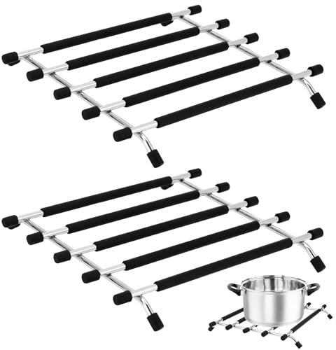 WIGUROE Lot de 2 dessous de plat en acier inoxydable avec patins en caoutchouc antidérapants pour table de salle à manger et cuisine