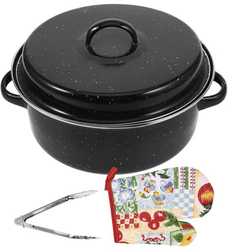 Alipis Roasting Pan Lid and Gloves, 26cm Enamel Potato Cooking Pot for Turkey and Sweet Potato Roasting, Household Multi-Function Casserole for Kitchen and BBQ Use