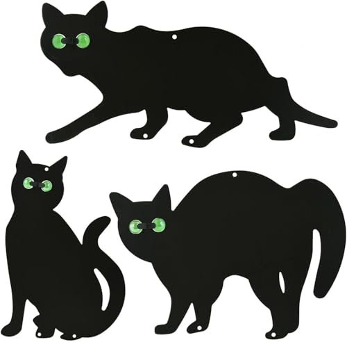 MantraRaj Pack Of 3 Black Cat Deterrents Silhouette for Garden Cats Scarer with Marble Eyes Harmless Bird Deterrent, Fox Repellent, Rodent Repeller Decorative, Weatherproof, Silent, Ecological