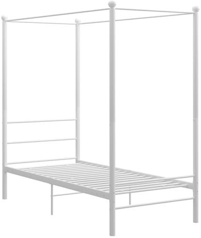Sufrk Himmelbett Weiß Metall 90x200 cm White Double Bed Frame Bett 90x200 Bett Weiss