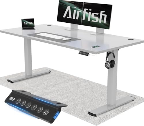 Airfish Höhenverstellbarer Schreibtisch 160x70cm mit USB-Buchse, Schreibtisch Höhenverstellbar Elektrisch mit Memory Funktion, 73-118cm, Grau