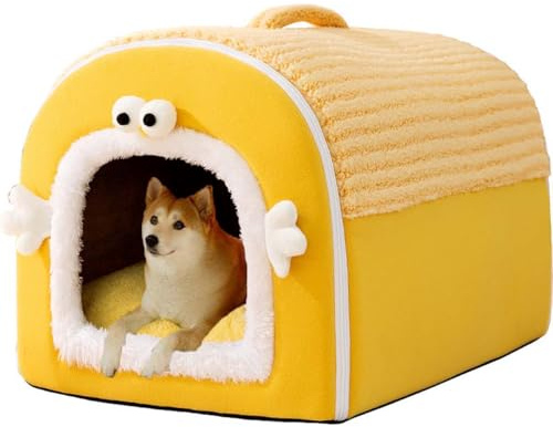 Hundehöhle, selbstwärmend, 2-in-1, faltbares Haustierbett für Katzen und kleine, mittelgroße und große Hunde, Anti-Angst, weich, warm, abnehmbares Kissen, beruhigendes Bett, Größe S, 50 x 40 x 35 cm,