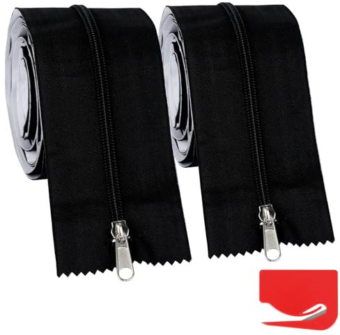 2-Piece Self-Adhesive Zip, 218 x 7.6 cm, Black Zip Self-Adhesive Set for Dust Doors, Plastic Dust Screens, Greenhouses and Construction Projects with Letter Opener Foil Lock