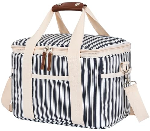 Nanxson 9 l/15 l/29 L extra stor isolerad lunchväska för kvinnor vuxen återanvändbar läckagesäker picknick lunchlåda frysbar kylväska (15 L, A-marinrandig)
