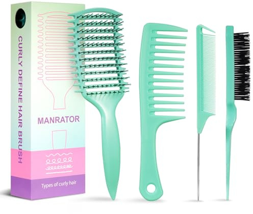 Curl Defining Brush, Detangler Brush for Curly Hair, Vented Curly Hair Brush Products, Detangling Shaping and Defining Women's Curls on Wet or Dry Hair Types, Reduces Frizz (Green)