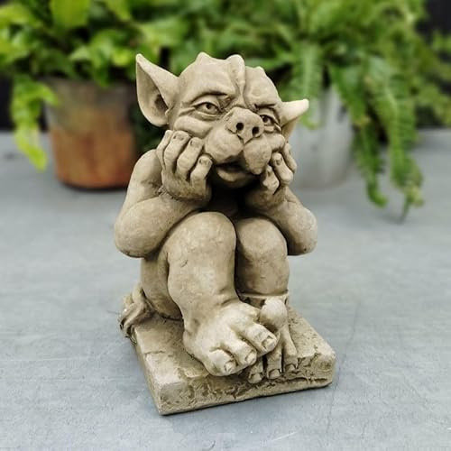 Fyne-Finds Stone Grey Gargoyle Sculpture Outdoor Garden Ornament Antique Patina Finish Statue Gift Figurine Decor