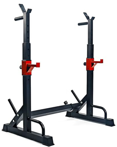 TOTEBOX Adjustable Squat Rack Barbell Stand, Heavy Duty Bench Press Rack with Push up Bracket, Spotter Arm and Dipping Bar, Multi-function Gym Equipment for Weight Lifting, Dip, Push-up