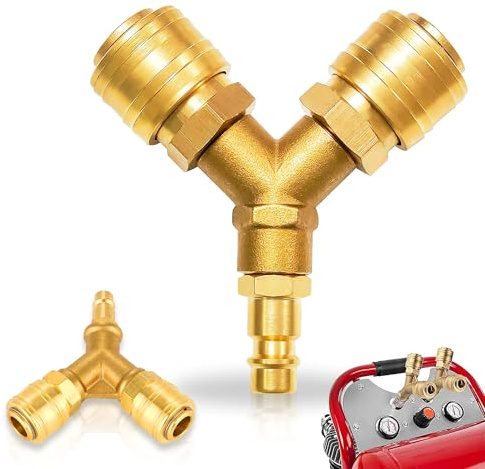 2 Fach Druckluftweiche Druckluft Verteiler: NW 7.2 1/4 AG Druckluftverteiler mit 2 Kupplungen Druckluftkupplung Messing Luftverteiler (9 * 9cm)