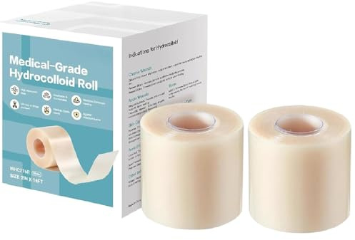 Hydrocolloid Roll, 2 Stück Hydrokolloid Pflaster Rolle 5X500CM, Wasserfest Hydrocolloid Pickel Patch Rolle Atmungsaktiv, Medical Grade Hydrokolloid Pimple Patches Blasenpflaster für Alle Hauttypen