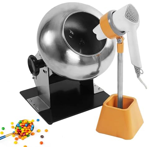 FHRKA New Sugar Coating Machine with Stand & Blower, Small Commercial Chocolate Coater - Adjustable Tilt Angle, Peanut Nut Coating Machine
