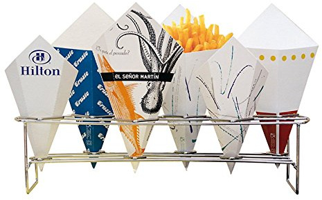 Hållare för 6 papperskottar för pommes frites 45 x 14 x 10,8 cm silver rostfritt stål – 1 enheter