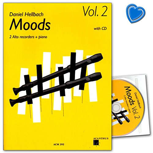 Moods Band 2-10 mittelschwere poppig-rockige Stücke für 2 Alt-Blockflöten - Autor: Daniel Hellbach - Notenbuch mit CD und mit bunter herzförmiger Notenklammer - Acanthus-Music ACM292 9990052005201