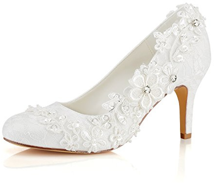 Emily Bridal Chaussures de Mariage Femmes Satin comme Satin Talon Stiletto Pompes avec Couture Dentelle Fleur Perle Cristal