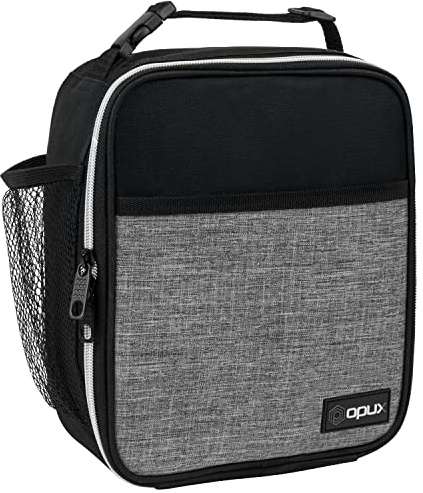 opux Premium Insulated Lunch Box, Soft School Lunch Bag for Kids Boys Girls, Leakproof Small Lunch Pail Men Women Work, Reusable Compact Cooler Tote Lunchbox for Office Adult, Heather Grey