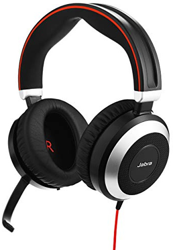 Jabra Evolve 80 MS kabelanslutna stereo over-ear-headset – Microsoft optimerade hörlurar med aktiv brusreducering – USB och 3,5 mm uttaganslutningar – svart (förnyad)