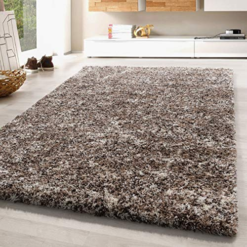 SIMPEX Hochflor Teppich 200x290 cm Beige Großer Shaggy Teppich, Flauschig & Pflegeleicht, Meliertes Design, Jute-Rücken Für Wohnzimmer & Schlafzimmer