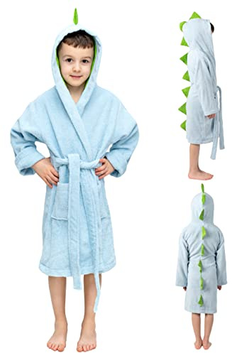 Twinzen Kinderbademantel Dinosaurier Junge und Mädchen - 100% Baumwolle OEKO-TEX®